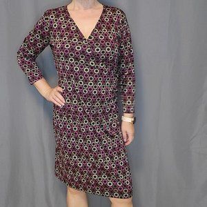 Burgundy Print Faux Wrap Dress